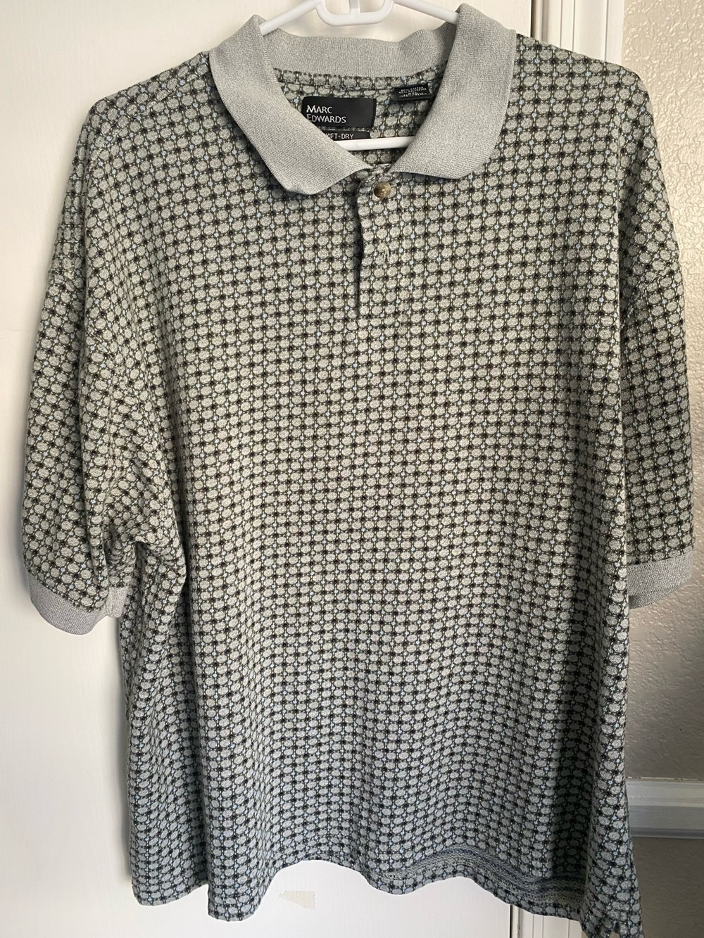Marc Edwards Swift-Dry Geometric Medallion Polo Shirt Grey Slate Blue XXL
